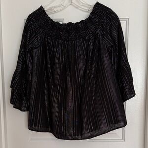 INC International Concepts Black Metallic Stripe Off-Shoulder Blouse